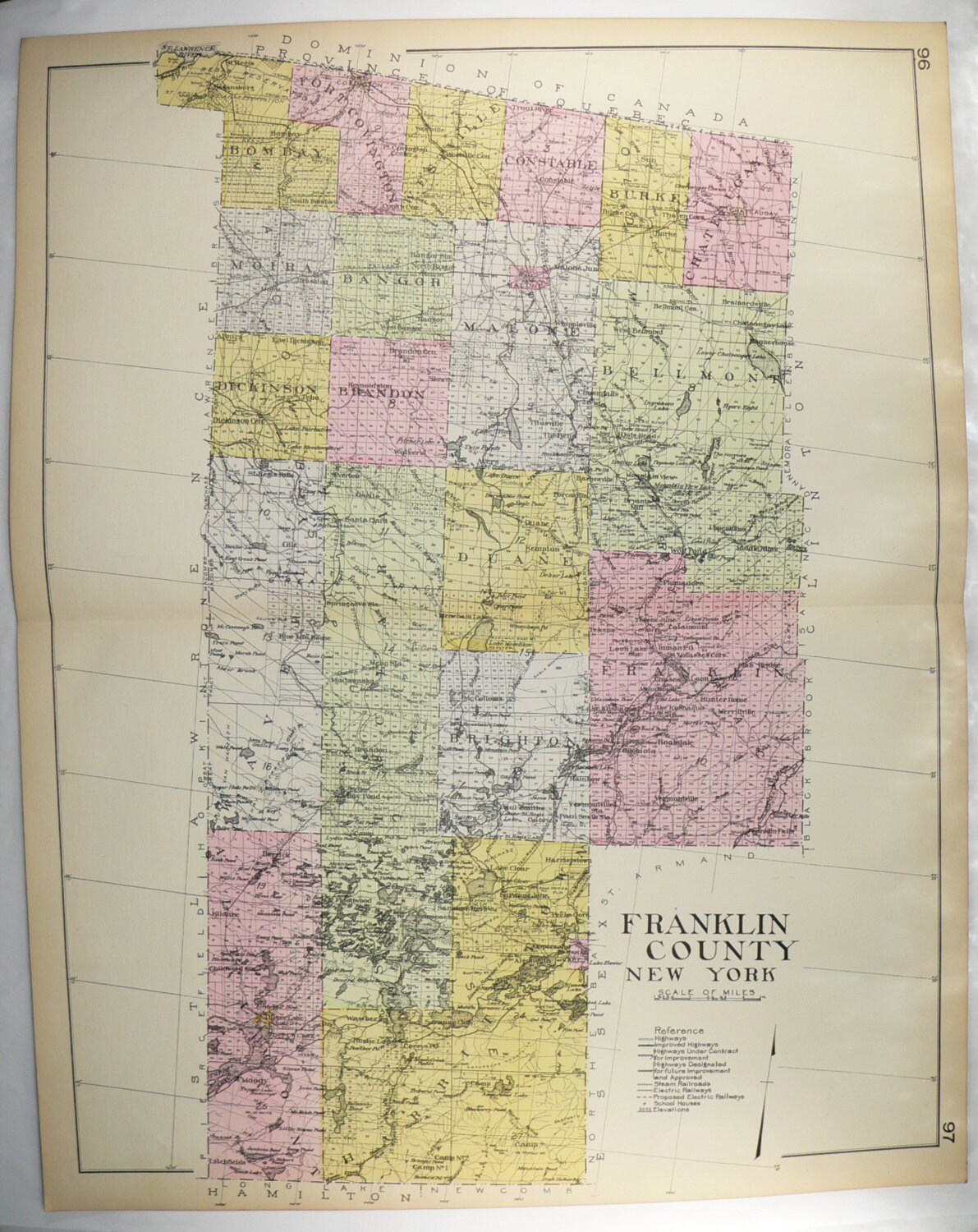Franklin County Ny Map 1912 Large Franklin County Ny Map Original Vintage Map | Etsy Uk