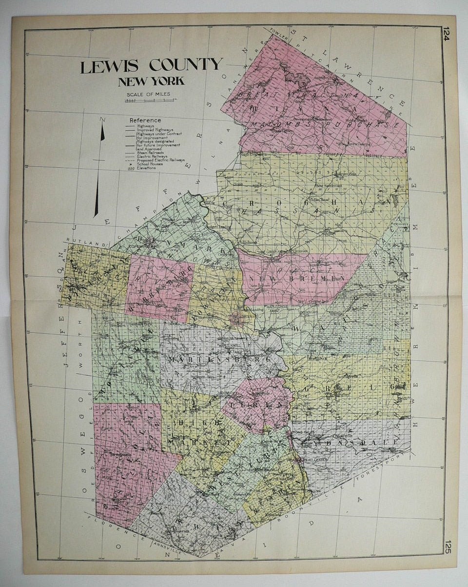 Lewis County Ny Map 1912 Large Antique Lewis County Ny Map Original Vintage Map | Etsy Uk