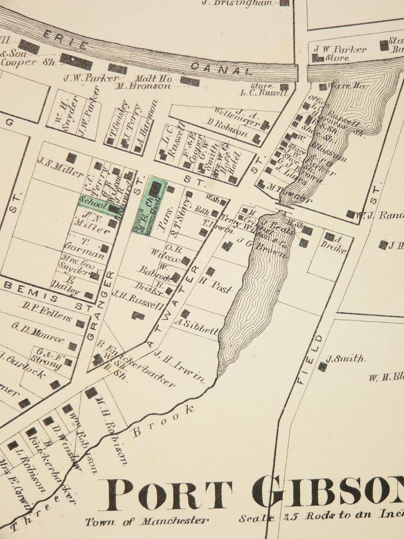 1874 Vintage Shortsville NY Map Port Gibson NY Handcolored Etsy