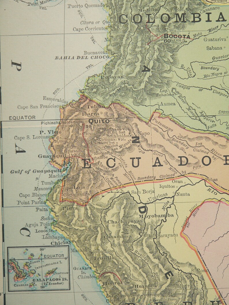 Large Map South America 1908 Latin American Decor, Unique Wedding Gift ...