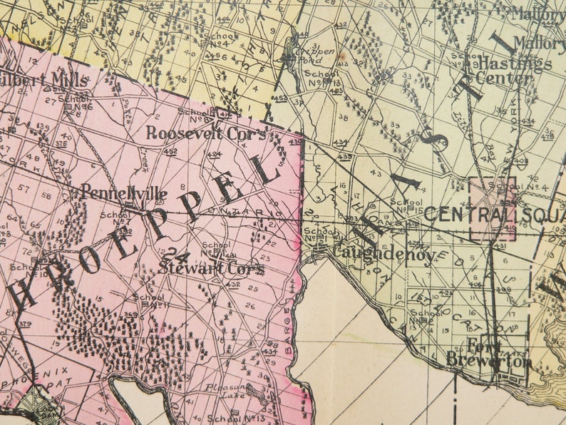 Large Vintage Map Oswego County NY Map New York County 1912 Etsy