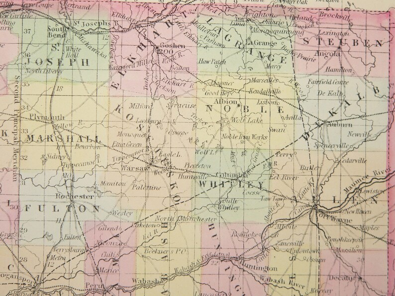 Antique Indiana Map 1858 Mitchell Desilver IN Map Original Etsy
