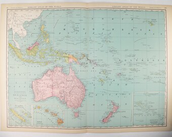Vintage Oceania Map, Malaysia, Australia, Hawaii, 1912 Rand McNally