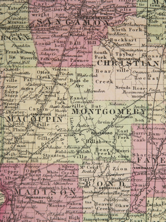 Original Vintage Map Illinois 1867 Johnson Illinois Map Etsy