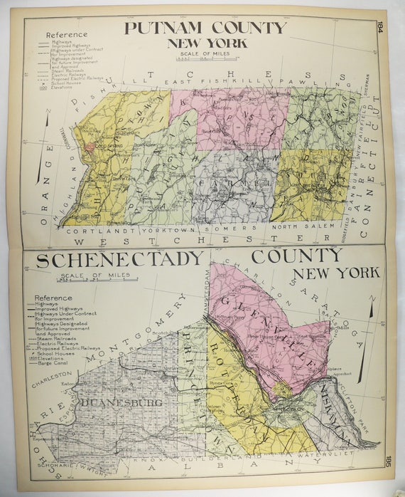 Map Of Putnam County Ny 1912 Large Antique Map Of Putnam County Ny With Schenectady | Etsy