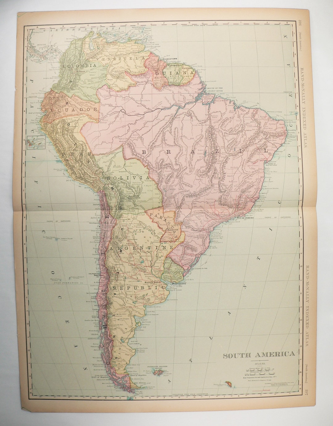 Large Map South America 1908 Latin American Decor, Unique Wedding Gift ...