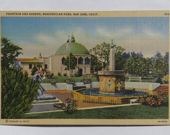 Vintage San Jose, California Postcard, Rosicrucian Park San Jose CA, Vintage Color Postcard