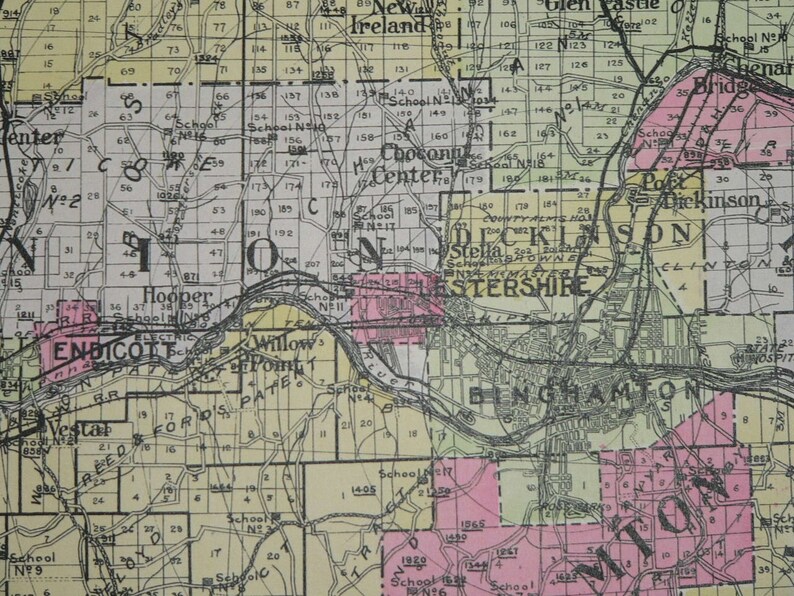 Broome County NY Map 1912 Large Map New York Unique Wedding Etsy
