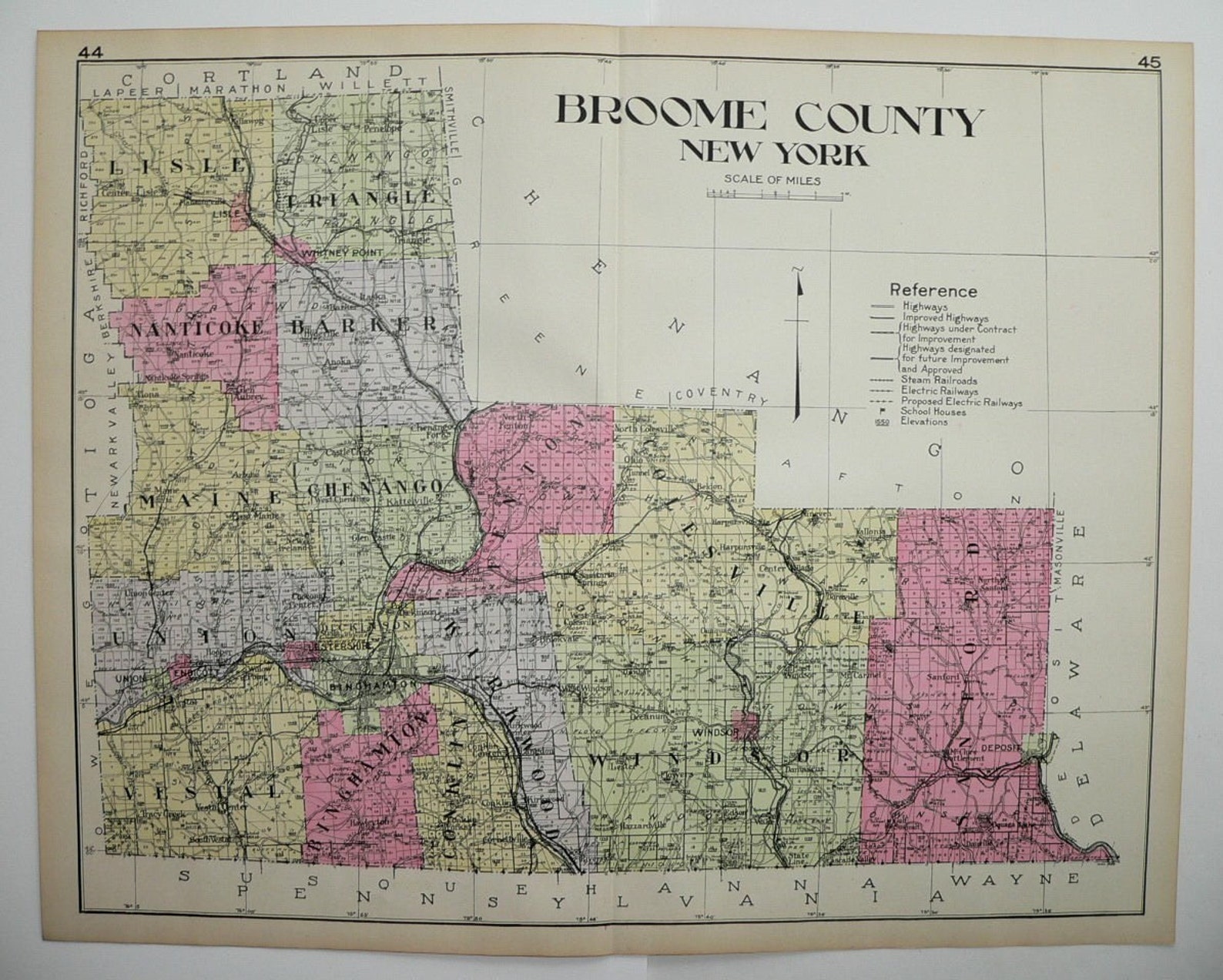 Broome County NY Map 1912 Large Map New York Unique Wedding Etsy