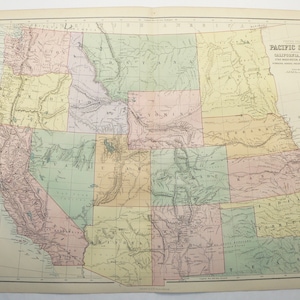 Large Western United States Map, California, Washington, Oregon, Colorado, Montana, Dakota, Arizona, Wyoming, Utah 1873 A C Black Map