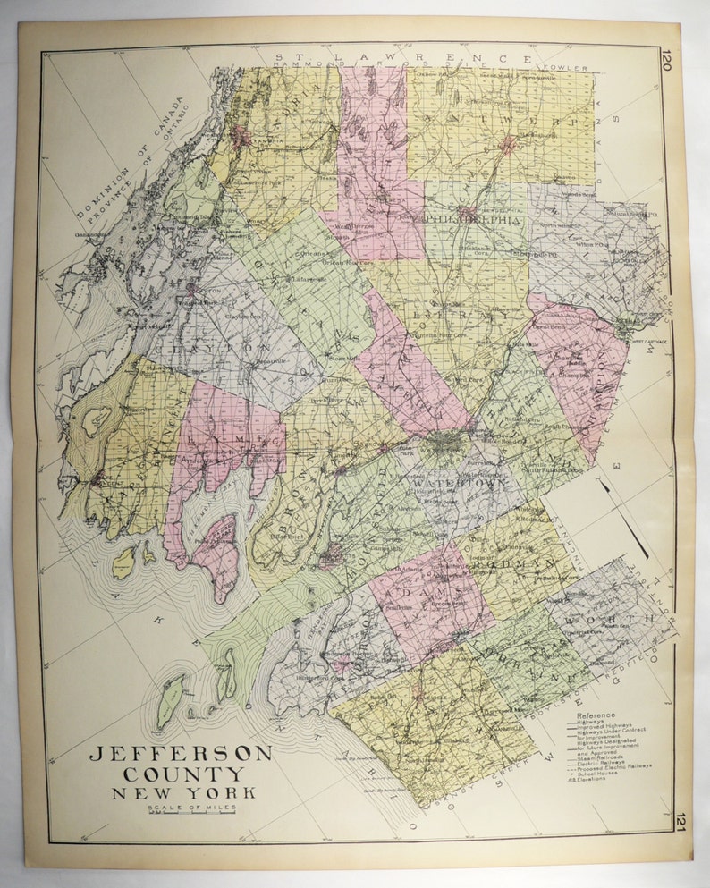 1912 Large Vintage Map Jefferson County NY Map New York Etsy
