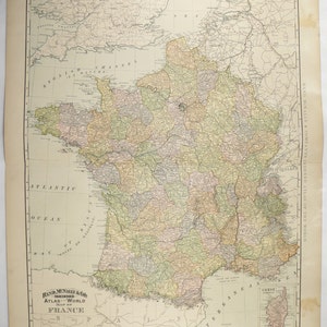 1898 Very Large Map of France, Original Antique France Map, Vintage French Decor Gift for Her