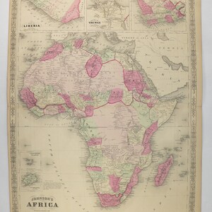 Original Vintage Africa Map 1864 Johnson Map of Africa, Large Antique Map, African Decor Art Map, Africa Travel Map, Wedding Gift for Couple