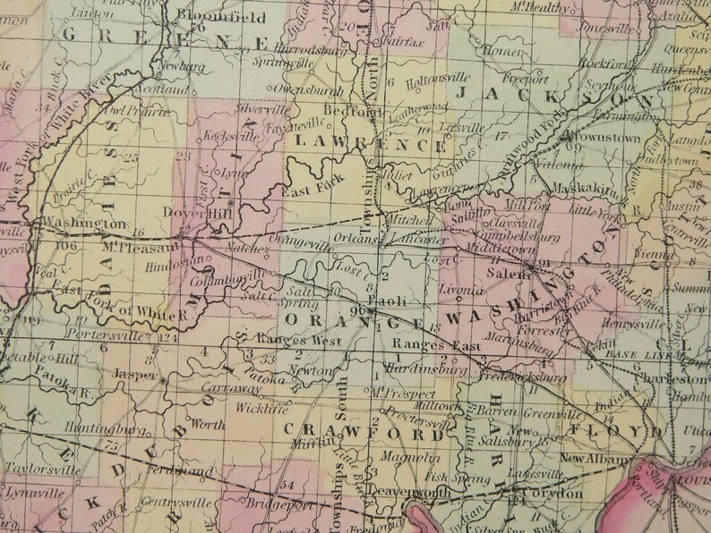 Antique Indiana Map 1858 Mitchell Desilver IN Map Original Etsy