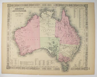 1864 Johnson Australia Map with Tasmania
