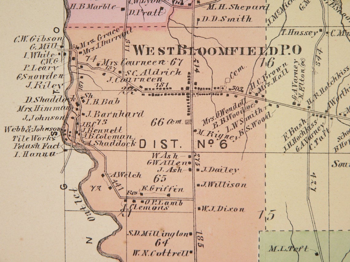 West Bloomfield NY Map 1874 Antique Map West Bloomfield New Etsy