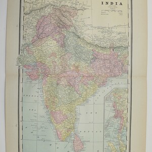 Antique India Map, with South Africa Map, Ceylon Sri Lanka 1888 Vintage Map of India, Historical Map, Unique India Gift