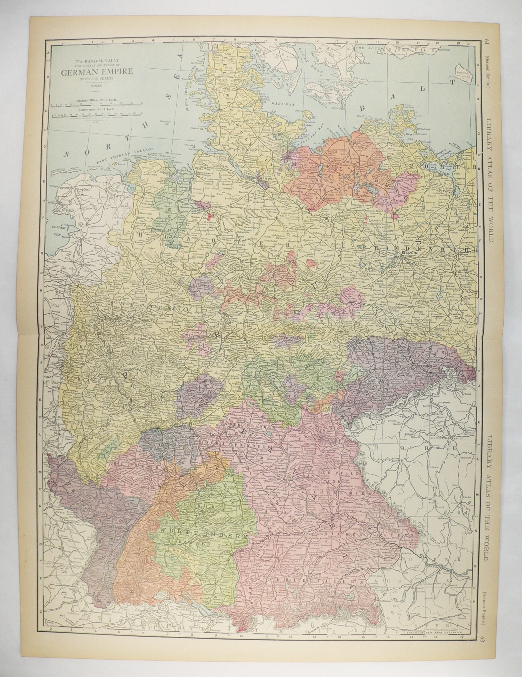 Grande 1912 Alemania Occidental Mapa, Gran Mapa Vintage Alemania, Rand McNally Alemania Mapa, Alemania Occidental Historia Buff Gift, Alemania Geografía Mapa