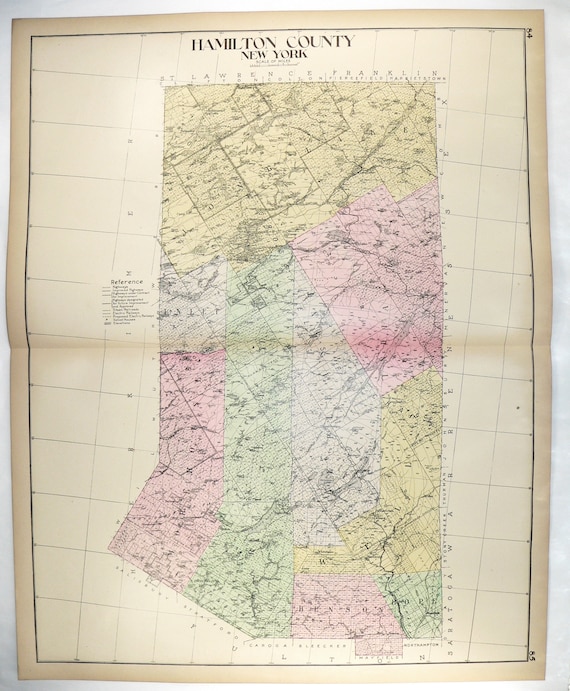 Large Map Hamilton County NY Map New York County Adirondack Etsy