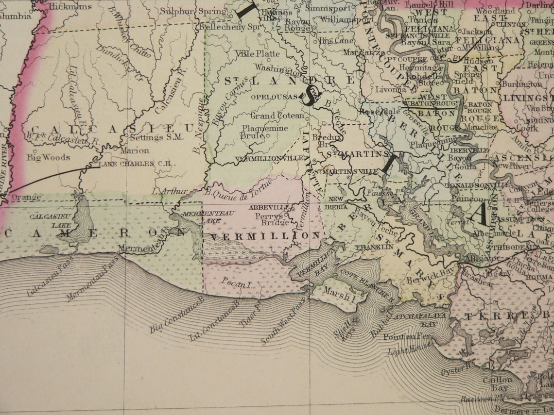 Vintage Gulf Coast State Map Louisiana Mississippi and - Etsy