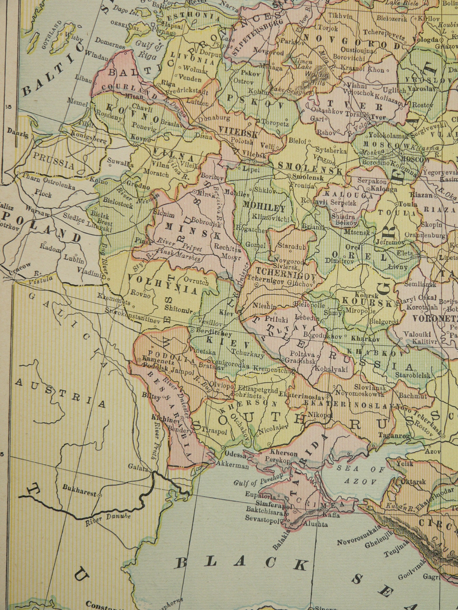 Vintage Russia Map and Austria Map 1888 Original Antique Map - Etsy