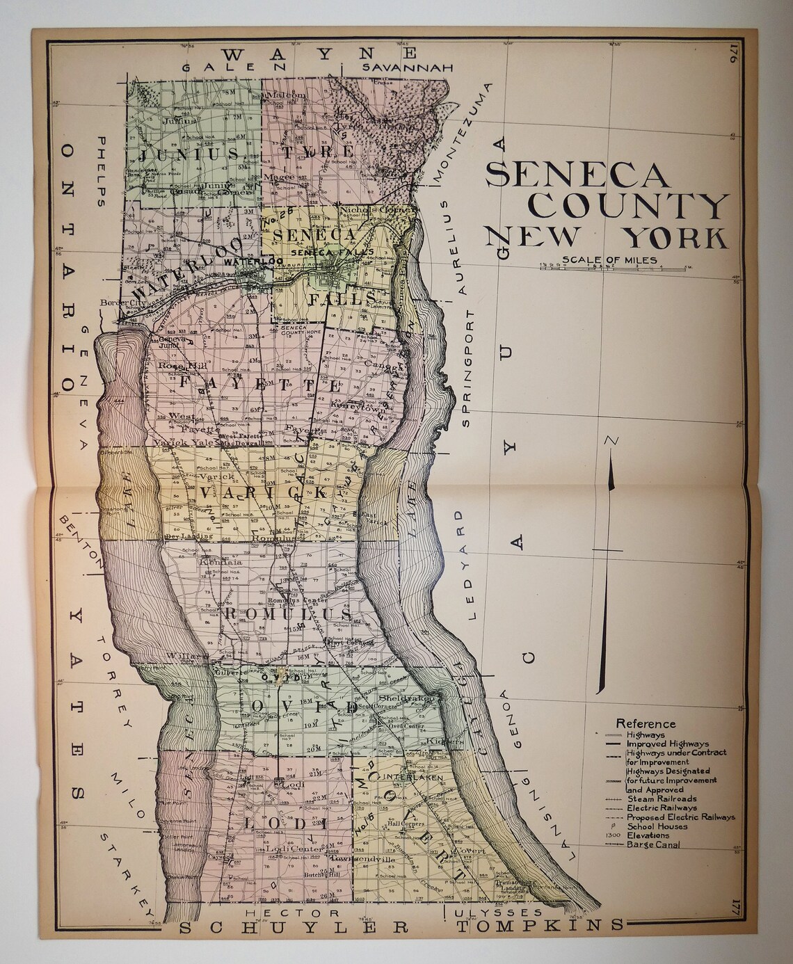 1912 Seneca County NY Map Large Vintage New York County Map Etsy