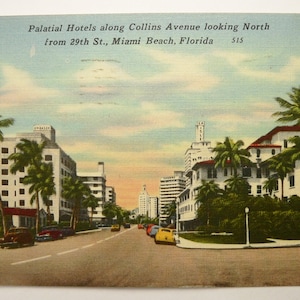 Vintage Miami Beach Florida Postcard, Linen Color Postcard, Collins Ave 29th St, Miami Beach, Florida Collectible, Vintage Florida Postcard