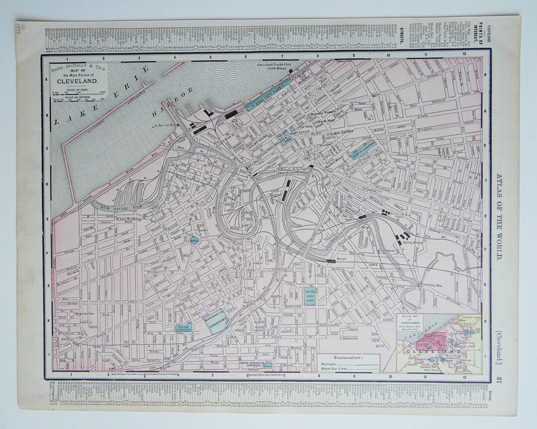 1899 Vintage Cleveland & Indiana Map, City Street Plan - Etsy