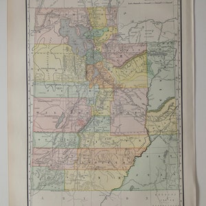 1892 Vintage Utah Map, Original Vintage Map of Utah, Rand McNally Atlas Map to Frame, Western Decor