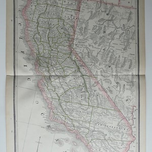 Antique 1889 Map of California, Nevada and Yellowstone National Park Wyoming, Western Decor, California Gift