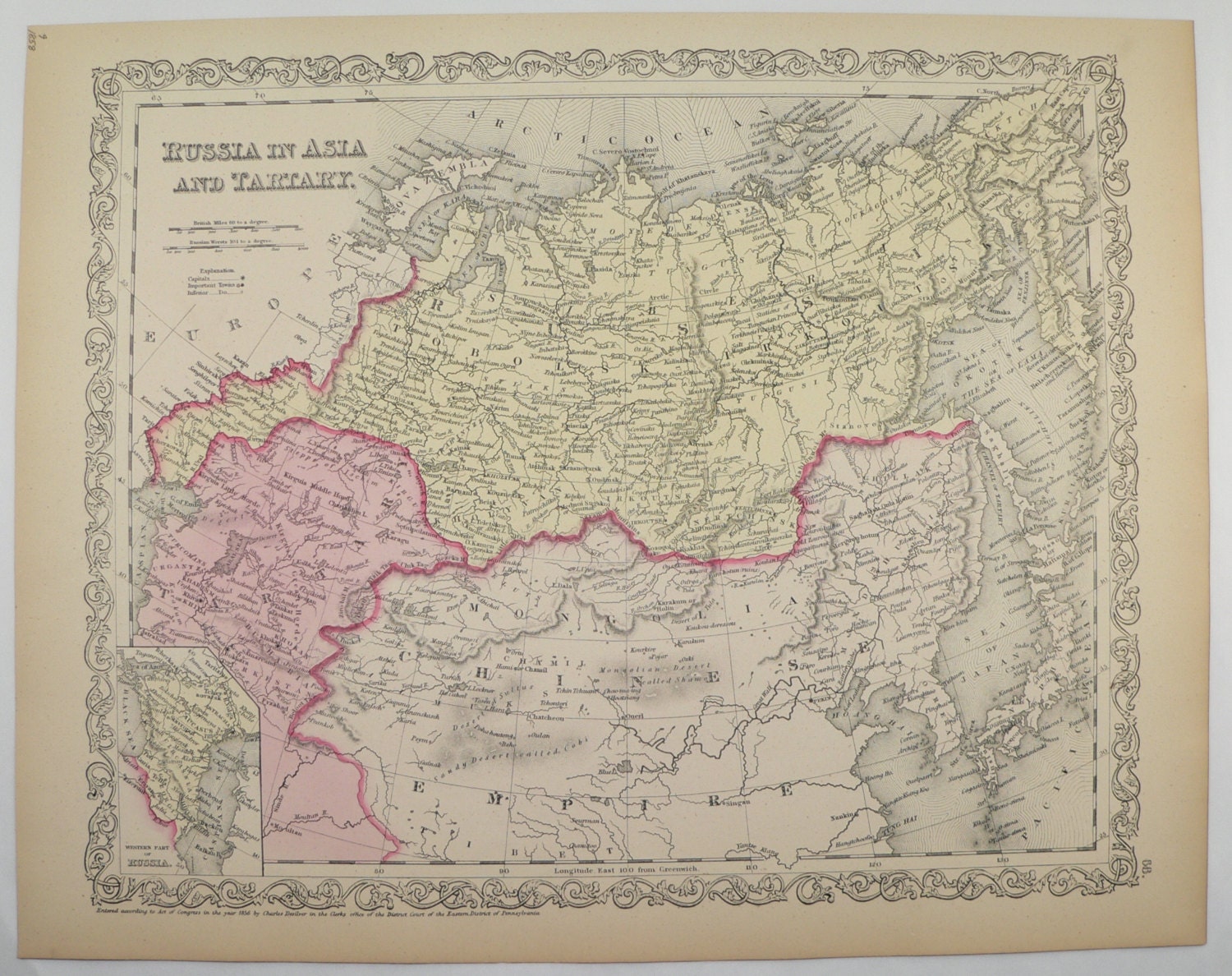 central asia caucasus siberia antique asia vintage 1887 RUSSIA IN ASIA map colour historical original central asia caucasus siberia antique asia vintage 1887 RUSSIA IN ASIA map colour historical original