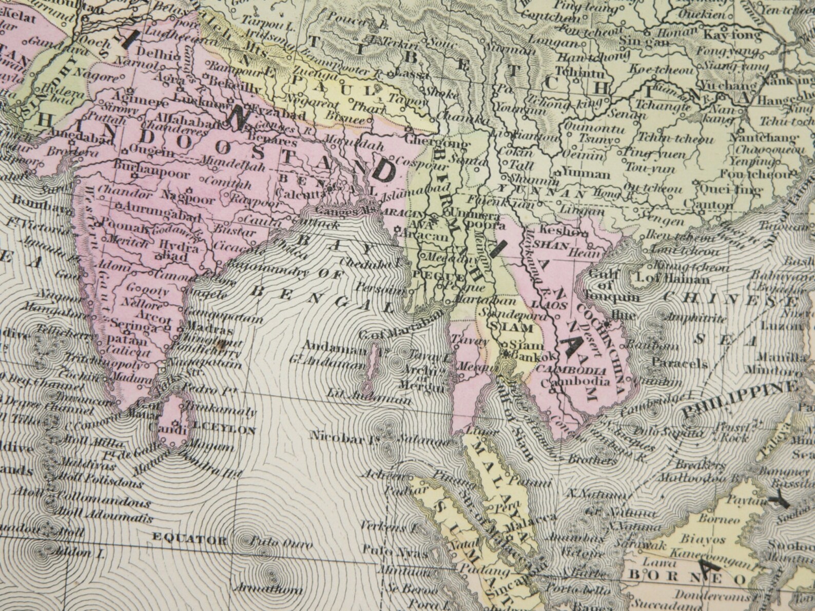 1800s Asia Map of Middle East China Map India Malaysia 1855 Etsy España