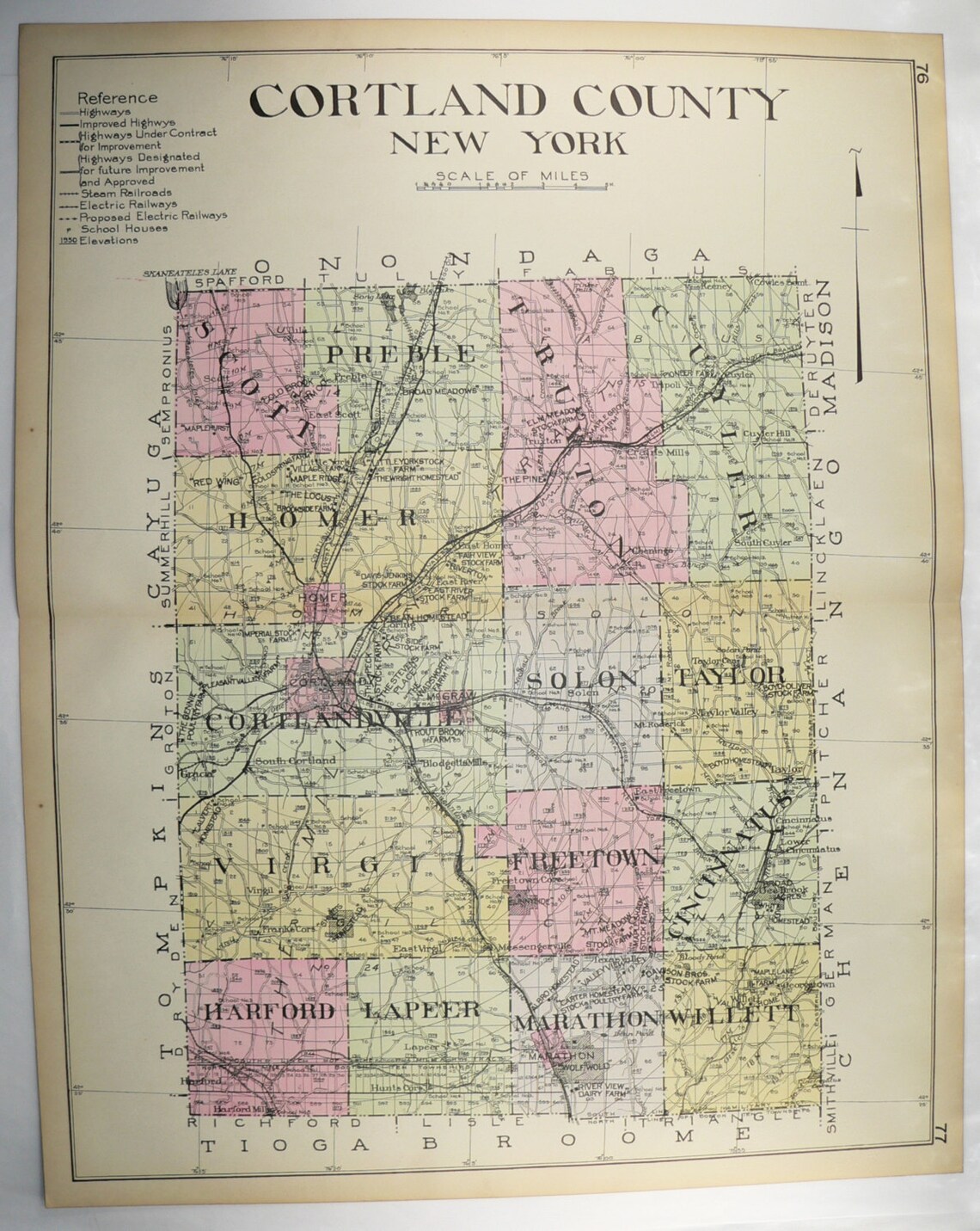 Large Map Cortland County NY Cortland NY Map 1912 New York Etsy