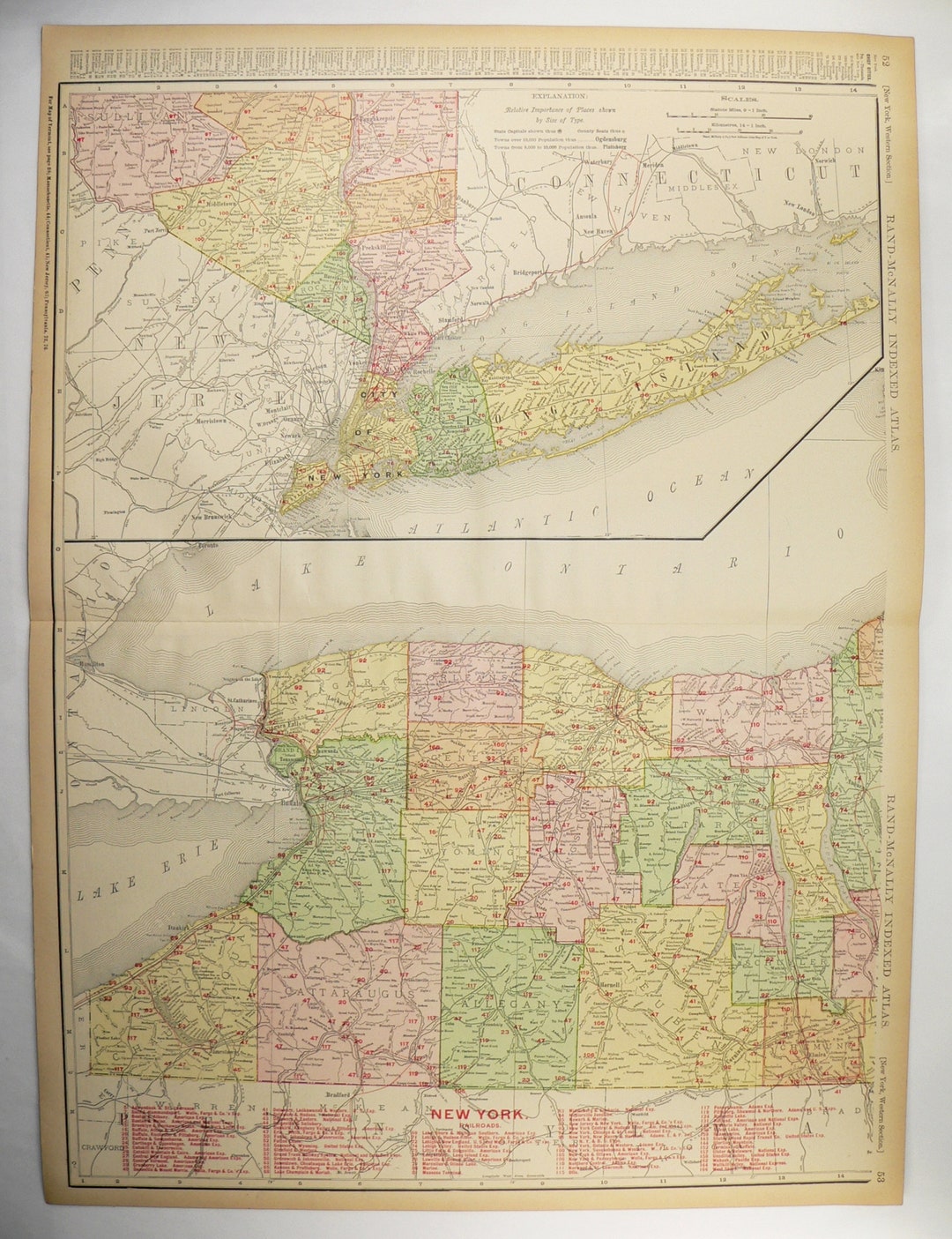 Large Vintage New York Map, Long Island Map 1908 Rand McNally Map of ...