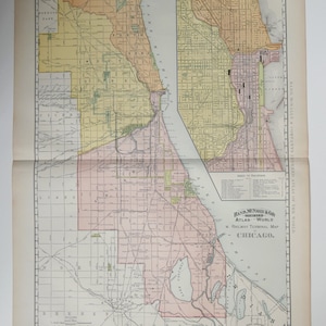 Very Large Antique Chicago Map 1892 Rand McNally Railroad Map of Chicago Illinois,, City Street Map, Chicago Gift, Railroad Ephemera