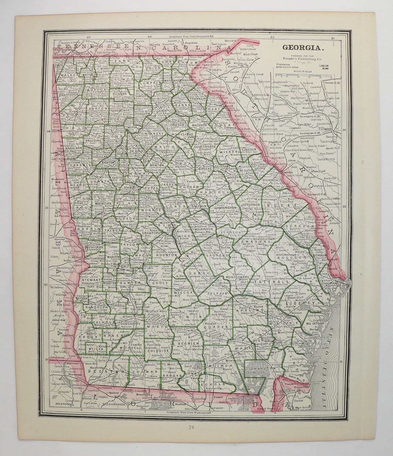 South Carolina Georgia Map 1888 Vintage Georgia Map South Carolina Ga Map Sc Georgia | Etsy Australia