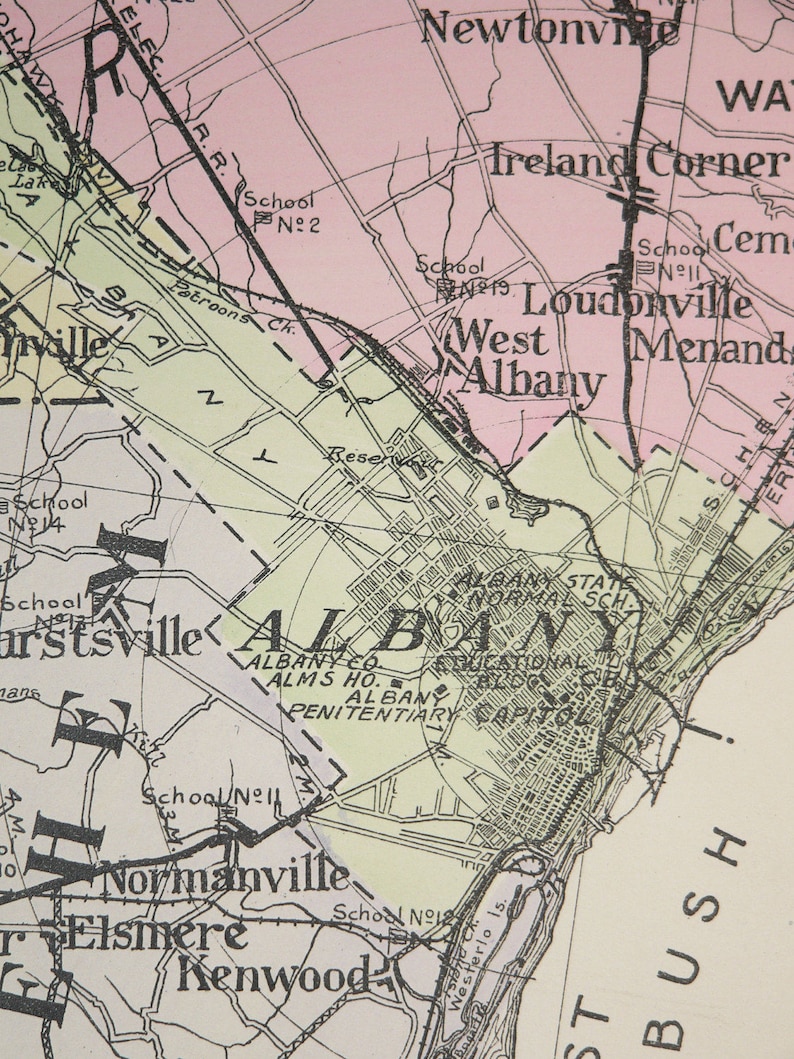 Albany county ny map new york 1912 large map genealogy history etsy