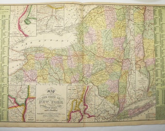 1854 Mitchell New York Map, Original Antique Map of New York State, Vintage NY Map, New York Decor, Unique Office Decor