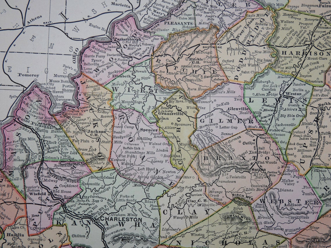 1892 Antique West Virginia Map Rand Mcnally Atlas Map to Etsy