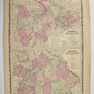 Vintage Map Germany Western Southern Germany 1862 Johnson Germany Map, Unique Wedding Gift for Couple, Office Gift, Wall Art Germany Gift