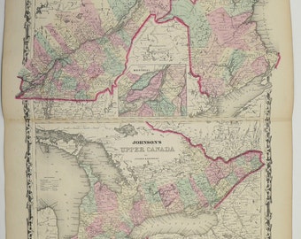 1861 Antique Map of Canada, Ontario, Quebec, New Brunswick