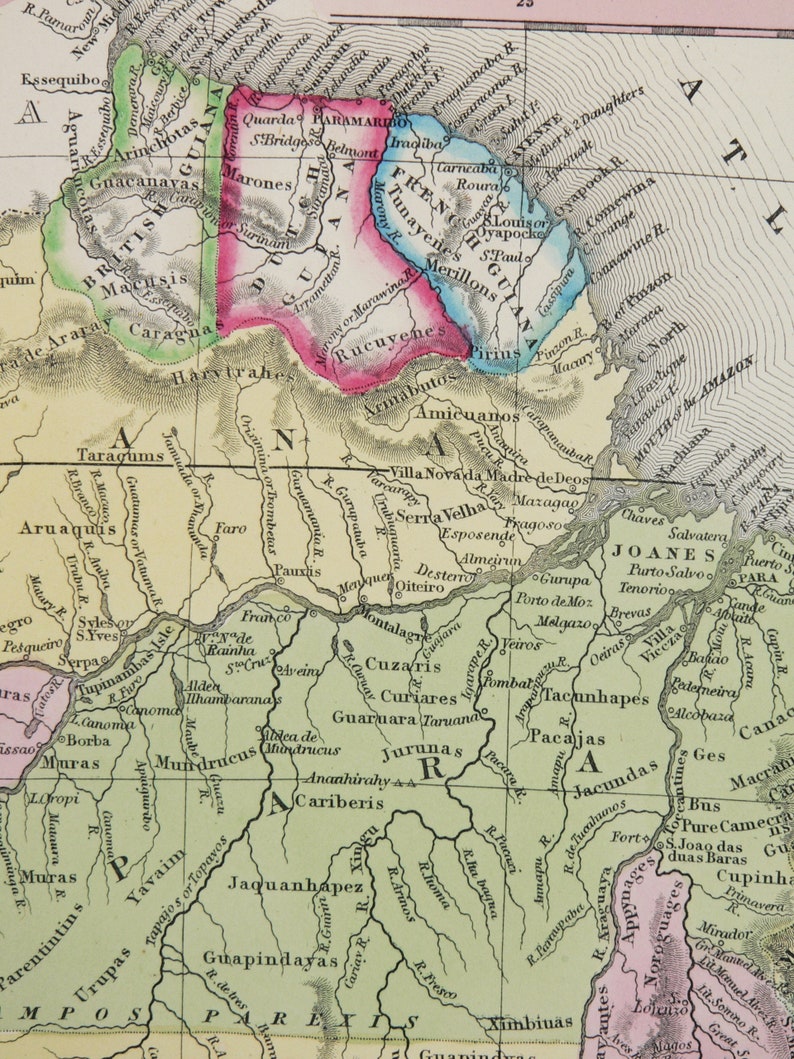1854 Mitchell Map of Brazil South America Map Amazon River Etsy