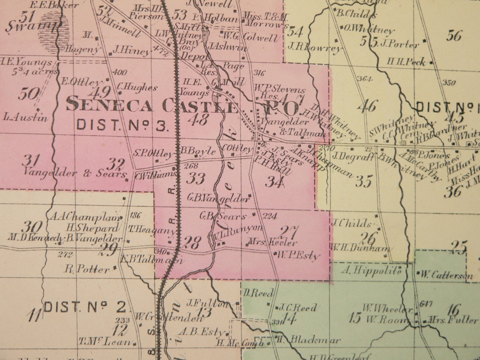 Antique Seneca NY Map 1874 Town Map Seneca New York Street Etsy