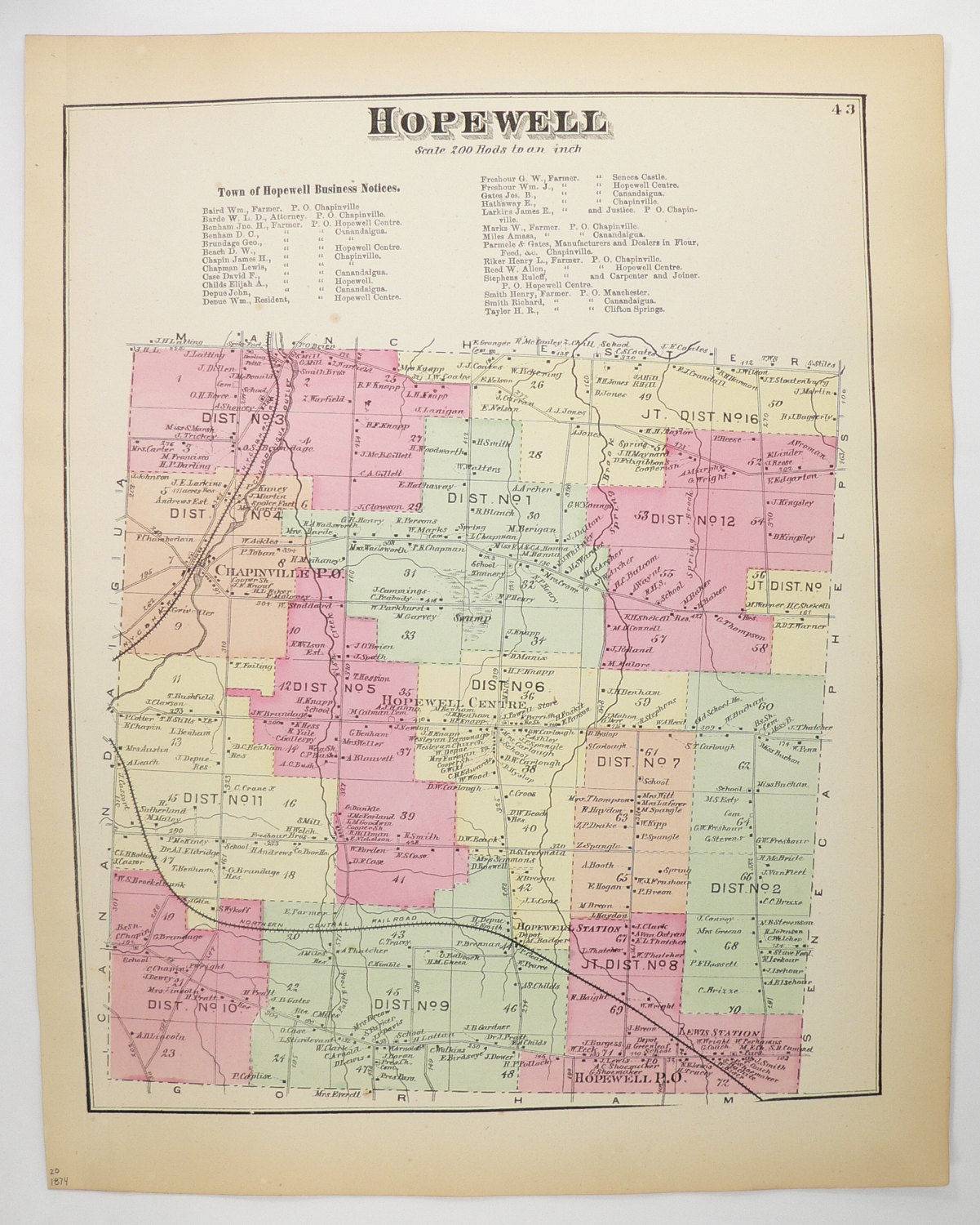 Antique Map Hopewell New York Map 1874 Vintage Hopewell NY Etsy