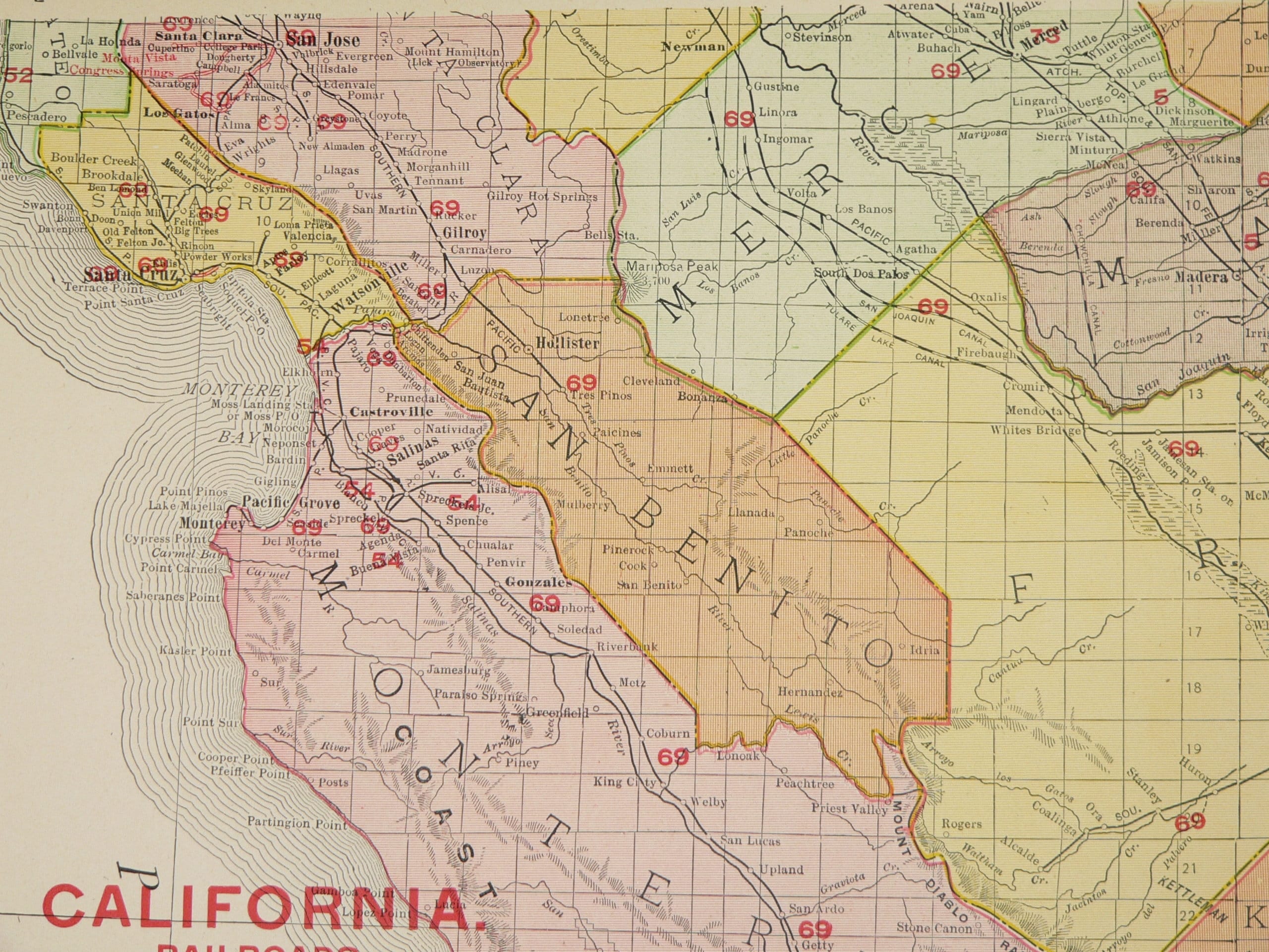 1908 Large Southern California Map, Original Vintage Map of California ...