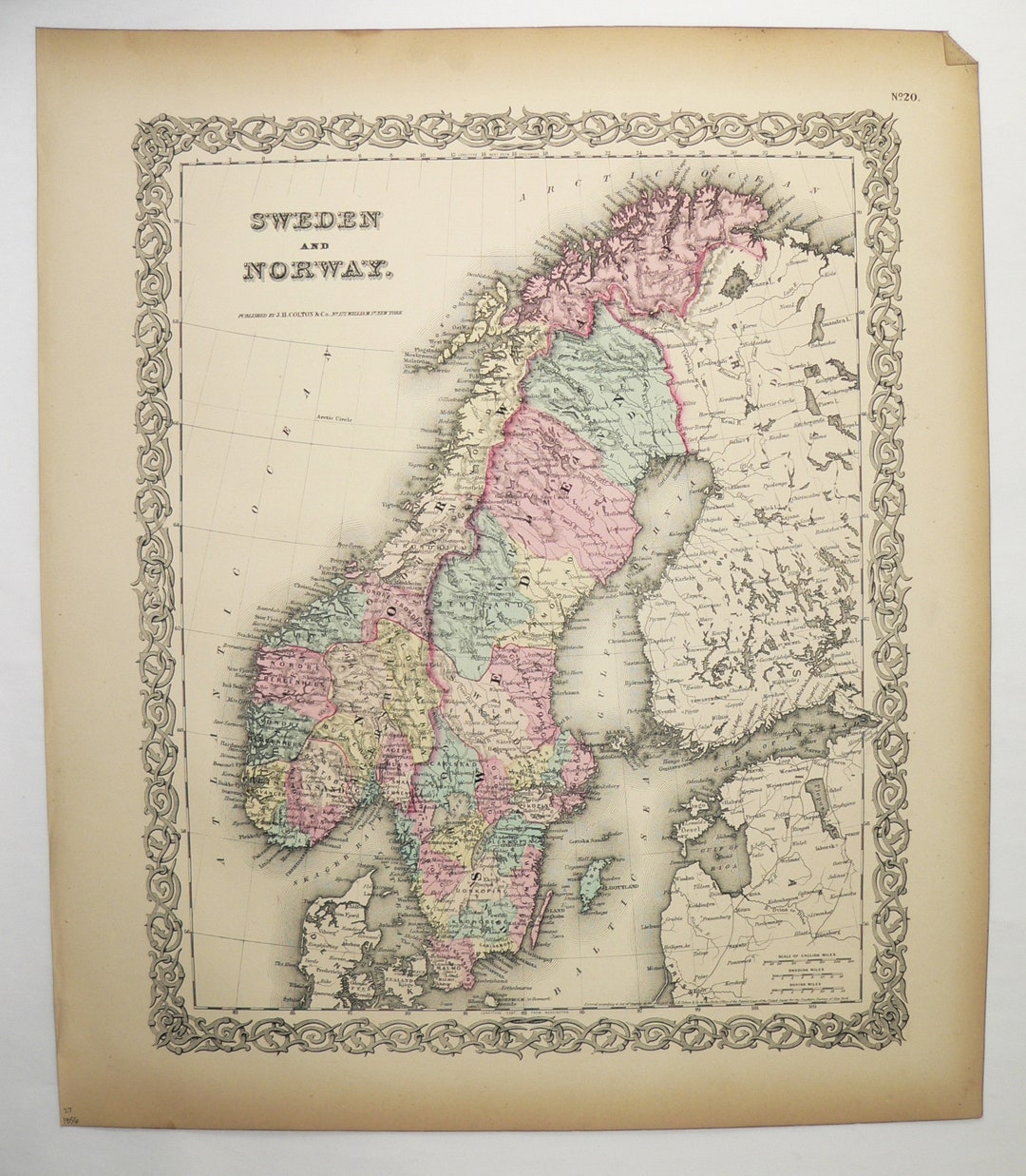 Vintage Map of Sweden, Norway Map, Original 1856 Colton Map ...