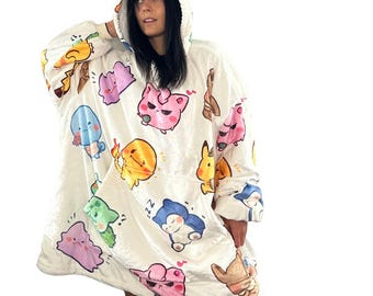 Kawaii Oversized wearable Blanket Hoodie – Plush Sherpa Hoodie for unisex Adults &Kids