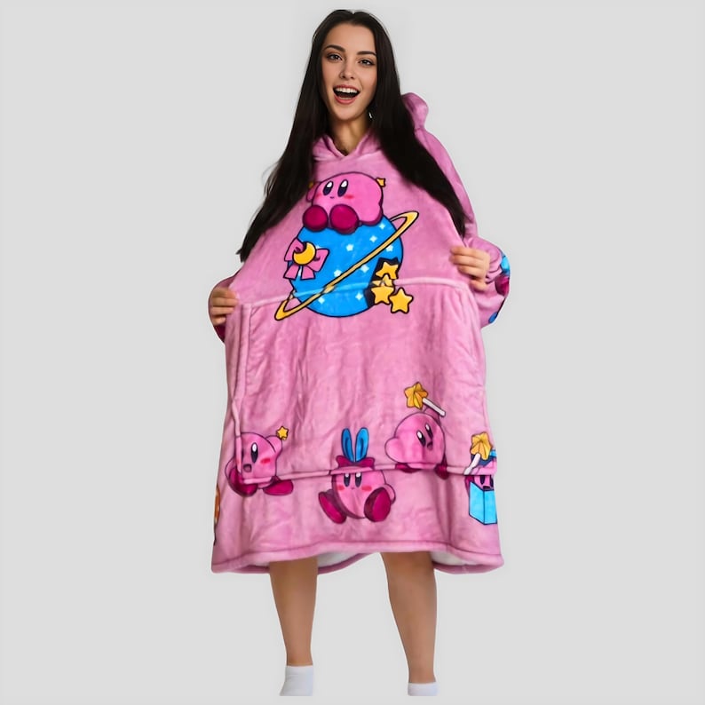 Kirby wearable Blanket Hoodie oversize snuggle Sherpa unisex adults and kids image 1