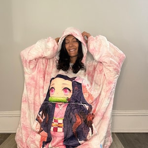 Nezuko Anime wearable Blanket Hoodie oversize snuggle Sherpa unisex adults and kids image 1
