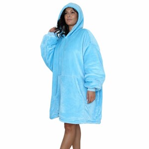 Light Blue Wearable Sherpa Blanket Hoodie Oversize For Kids & Adults | Olm Toys image 3